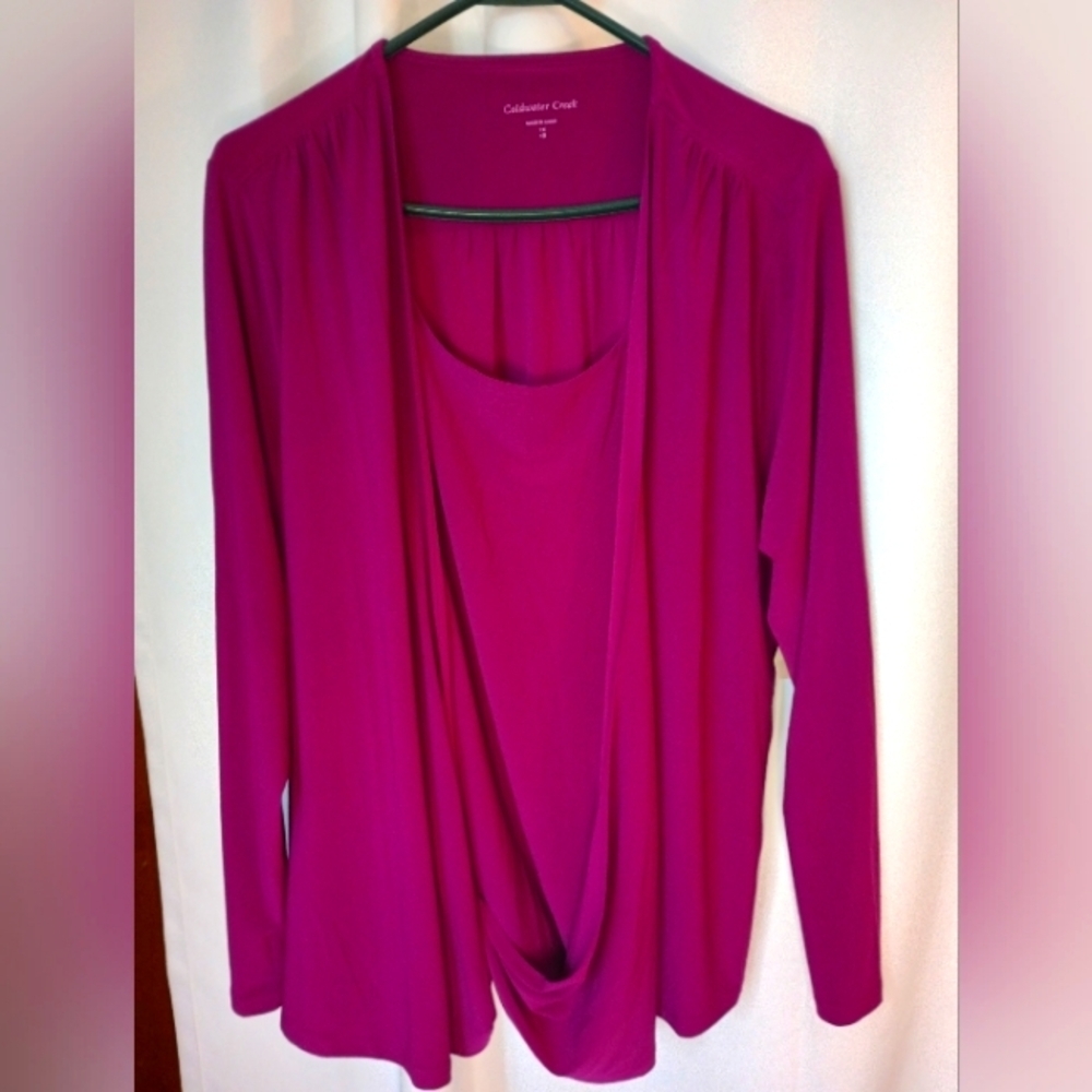 Coldwater Creek 1X Divine Duet Top Pink Slinky Faux Wrap Stretch Balletcore